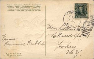 Easter Children Egg Eggshell Sheep Embossed Vintage Postcard