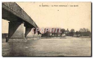 Cadillac sur Garonne Old Postcard The metal bridge docks