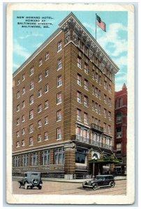 1939 New Howard Hotel View Baltimore Streets Baltimore Maryland MD Cars Postcard