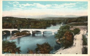 Vintage Postcard Upper Town Bridge And Catskill Mountains Valley New York NY