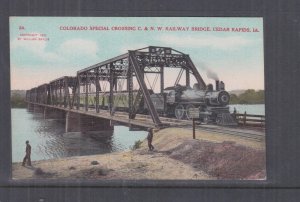 IOWA, C & NW RAILWAY BRIDGE, CEDAR RAPIDS, TRAIN, C1920 ppc., unused.