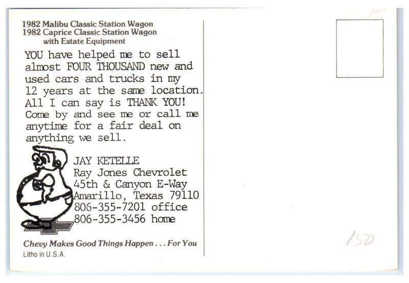 1982 Chevy Malibu Classic Station Wagon & Caprice Classic Station Wagon Postcard