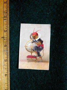 Lovely Fantasy Anthropomorphic World Globe Scholar Odd Victorian Card F34