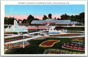 Sunken Gardens at Garfield Park Indianapolis Indiana Fountain Landscape Postcard