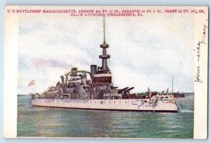 c1905 US Battleship Massachusetts Place Launched Philadelphia PA Postcard