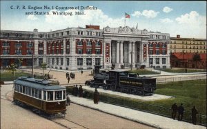Winnipeg Manitoba CPR Engine 1 Countess of Dufferin Train Trolley c1910 Postcard