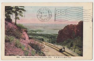 1909 POINT SUBLIME Lake Broadmoor Colorado Colo Co Postcard HANDCAR C.S. & CC RR