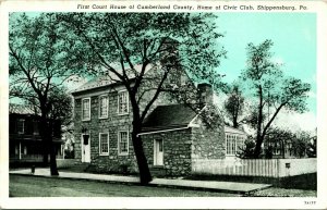 Vtg Postcard - First Court House of Cumberland County, Shippensburg PA Unused