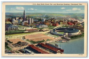 c1940 East Ninth Street Pier Municipal Stadium Exterior Cleveland Ohio Postcard