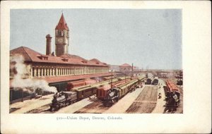 Denver Colorado CO Train Station Depot Birdseye View 1900s-10s Postcard