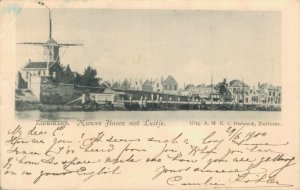 Netherlands Zierikzee Nieuwe Haven Met Luitje Molen Vintage Postcard 08.25