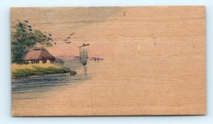 Handmade Balsa Wood Stock Trade Cards Hand Drawn Color LOT of 6 Japan China C13