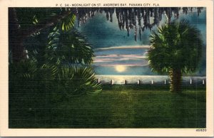 Postcard FL Panama City - Moonlight on St. Andrews Bay