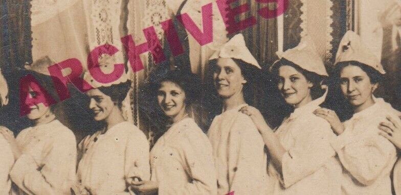 rppc 1912 GIRLS' PAJAMA PARTY Nightcaps Shoes PJs All-Girls Lesbian Interest