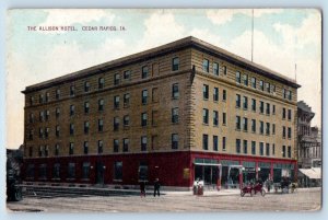 Cedar Rapids Iowa Postcard The Allison Hotel Exterior Classic Cars Building 1909