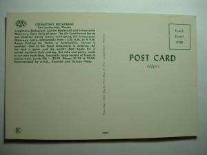 pre-1980 CREIGHTON'S RESTAURANT Ft. Lauderdale FL Unused Postcard FORT y8005@