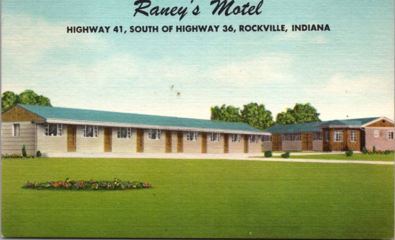 Linen Postcard Raney's Motel on Highway 41 in Rockville, Indiana