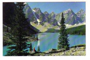 Person on Rock, Lake Moraine, Valley of the Peaks, Alberta, Colourpicture, Ph...