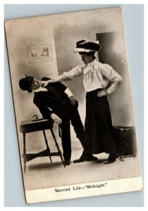 Vintage 1908 Photo Humor Postcard Woman Scolds Husband - Married Life - Funny