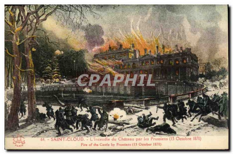 Old Postcard Saint Cloud The castle fire by the Prussians October 13, 1870