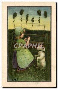 Old Postcard Fantasy Illustrator Child Dog IMJ