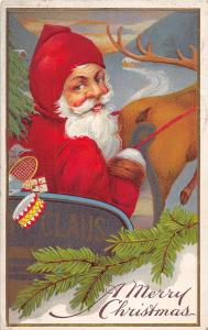 D59/ Santa Claus Merry Christmas Postcard 1915 Calla Ohio Sleigh Reindeer 22