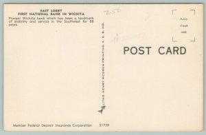 Wichita,Kansas~First National Bank~Interior ~1960's Postcard