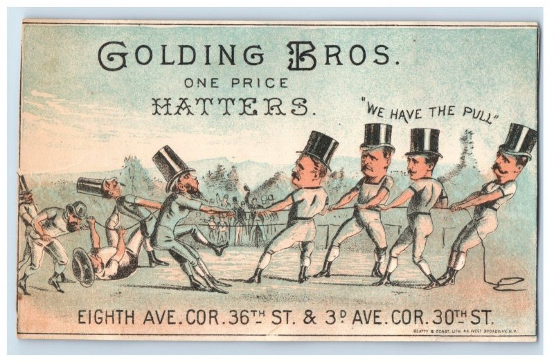 1870s-80s Golding Bros. Hatters Men In Top Hats Tug-Of-War #V