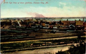 Postcard MO Kansas City Bird's Eye View West Bottoms Railroad Trains ~1910 H5