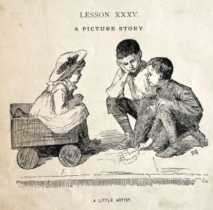 1878 Print A Little Artist Lessons In English 6 x 4.75 Antique