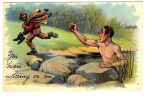 Vintage Humour Postcard, Theif Steatling Swinners Cloths, You Have Nothing on Me