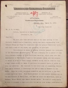 1910 TENNESSEE CHEMICAL CO Ox High Grade Fertilizer NASHVILLE TN Letterhead