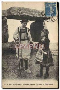 Old Postcard Dolmen Megalith the land of dolmens Young Rosporden Breton costu...