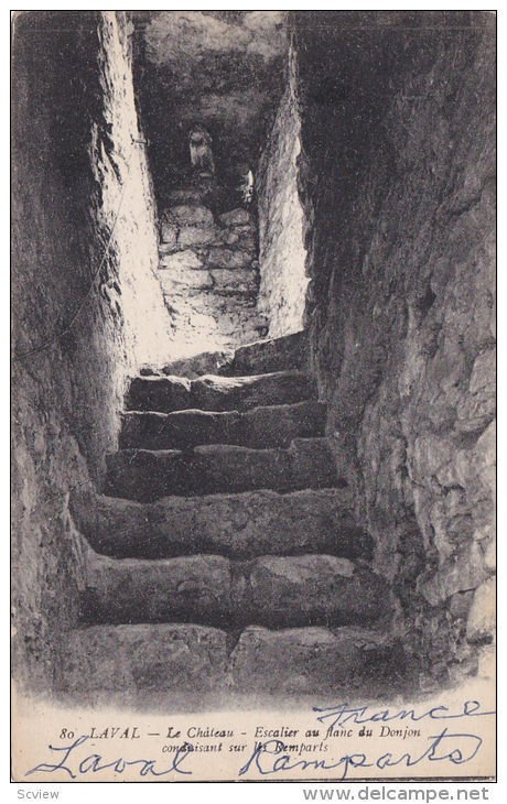 Le Chateau, Escalier Au Flanc Du Donjon Conduisant Sur Les Remparts, LAVAL, F...