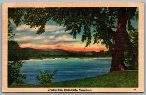 Postcard Brockton MA c1940s Greetings from Brockton Massachusetts Linen B