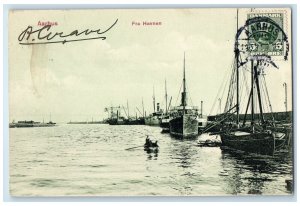 c1910 Schooner Boats Aarhus From the Port Denmark Posted Antique Postcard