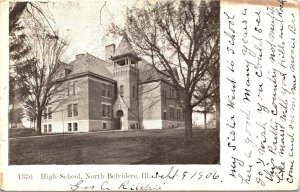 Postcard Illinois North Belvidere High School Building & Tower UDB 1906 V211