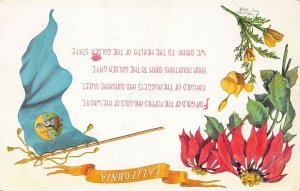 LPC54 Toast Flowers State Flag   California Postcard