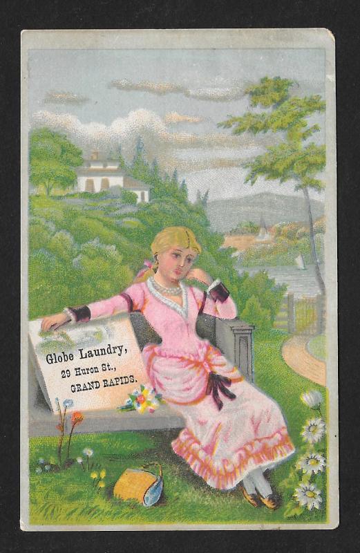 VICTORIAN TRADE CARD Globe Laundry Pretty Girl