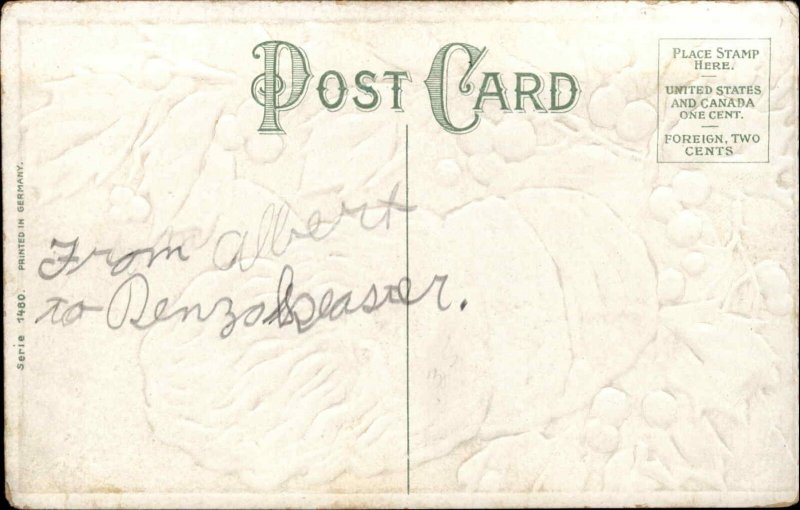 Christmas Santa Claus Among Holly c1910 Vintage Postcard