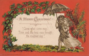 Merry Christmas Greetings Come What May - Copyright 1878 - Victorian Trade Card