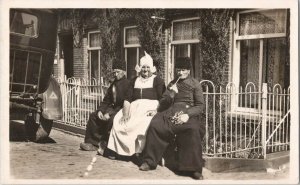 RPPC Vintage Real Photo Postcard Woman Gentlemen Smoking Pipes Dutch PC-19