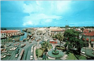 View of Trafalgar Square & Downtown Bridgetown Barbados Old Cars Postcard