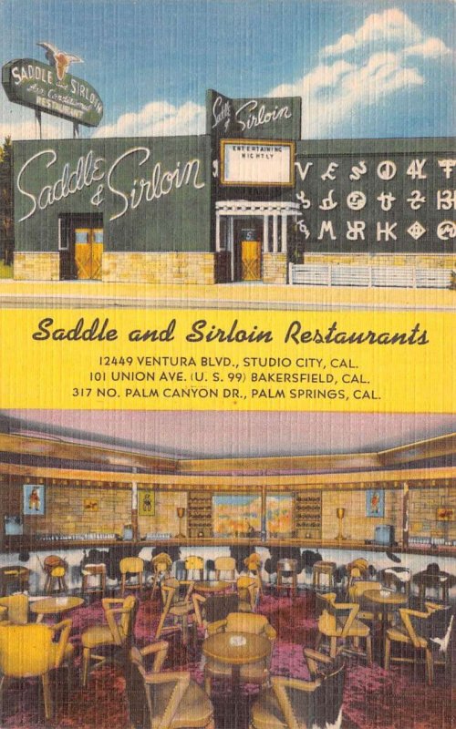 California Saddle and Sirloin Restauants Vintage Postcard AA58302