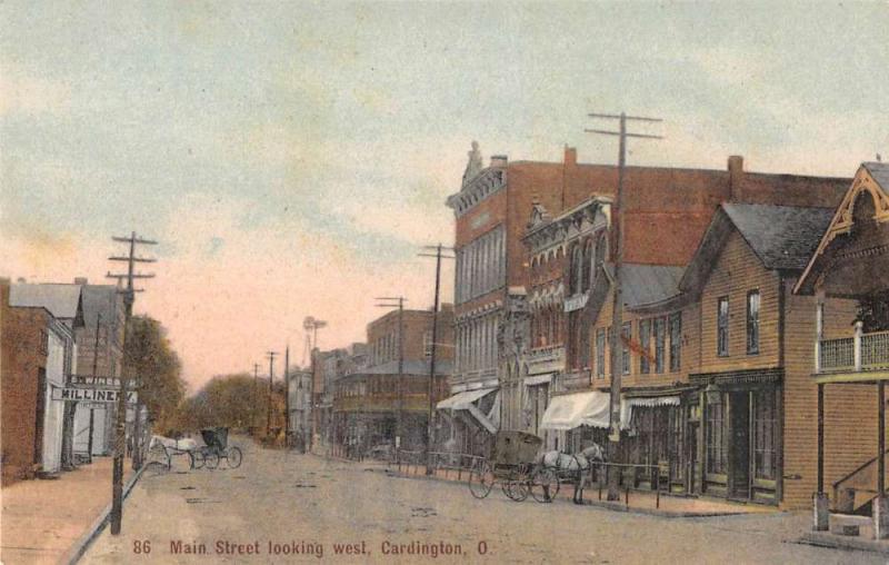 Cardington Ohio Main Street Scene Historic Bldgs Antique Postcard K85592