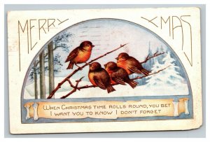 Vintage 1923 Whitney Christmas Postcard Cute Birds Branch Snow Landscape Poem