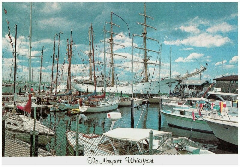 Newport Waterfront Tall Ship Gloria Rhode Island Harbor Boats Vtg Postcard