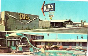 Dual Images Villa Motel Fresno CA Pool Slide 1964 Photochrome Postcard
