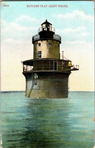 Butlers Flat Light House, New Bedford MA Vintage Postcard H07