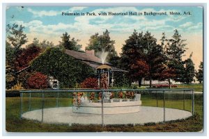 c1910's Fountain In Park With Historical Hall Background Mena Arkansas Postcard